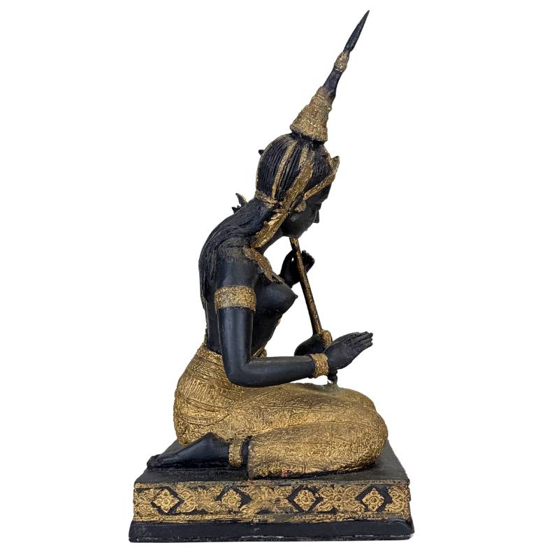Thaise Muzikant Beeld Brons – Goud Zwart Patina Tempelfiguur