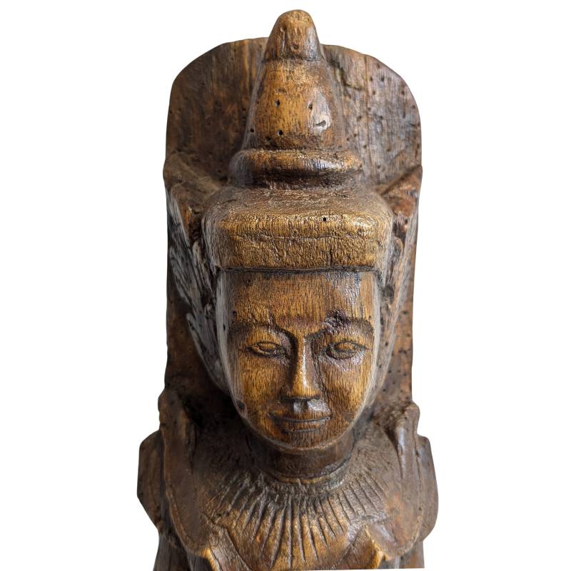 Birmese Nat-figuur Thagyamin – Houten tempelbeeld, 19e eeuw