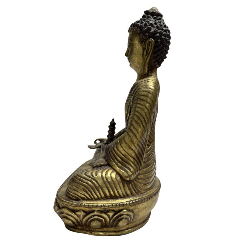 Chinese Bronzen Altaarset met  Medicijn Boeddha en Tweeling Pagode Torens - 3-Delig
