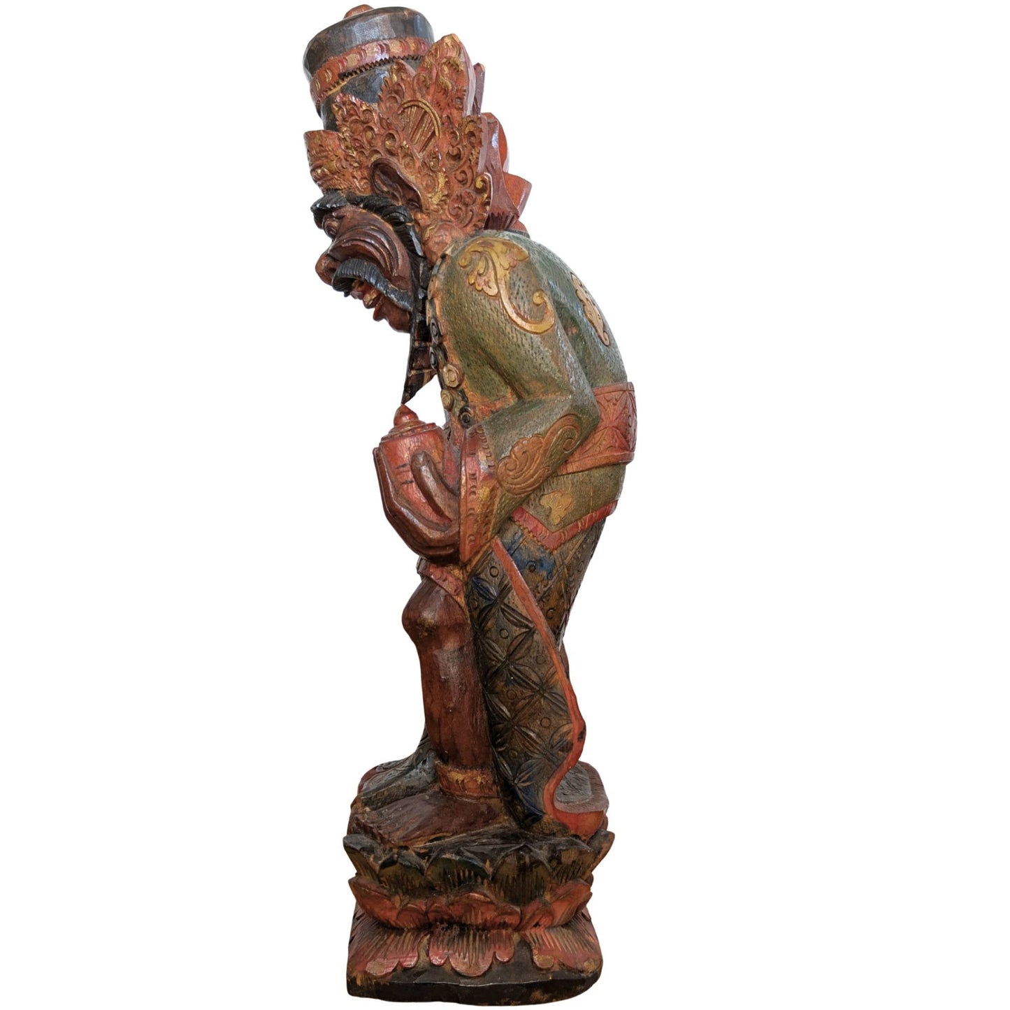 Vintage Balinees Houtsnijwerk – Rishi met Kamandalu – Polychroom – 52 cm