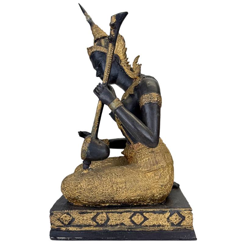 Bronzen kunstbeeld Thaise muzikant
