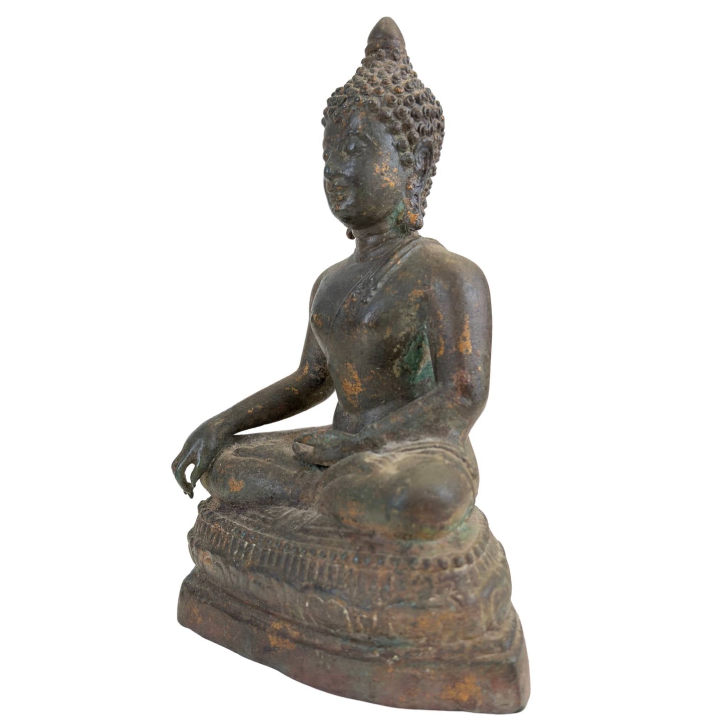Antiek Ayutthaya Boeddhabeeld in Bhumisparsha Mudra – 17e/18e Eeuw – Museaal Brons