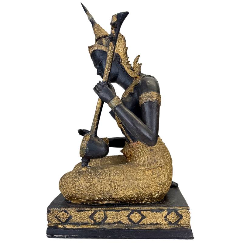 Thaise Muzikant Beeld Brons – Goud Zwart Patina Tempelfiguur