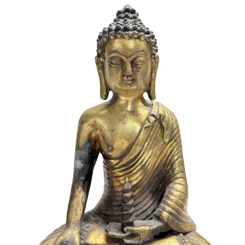 Chinese Bronzen Altaarset met  Medicijn Boeddha en Tweeling Pagode Torens - 3-Delig