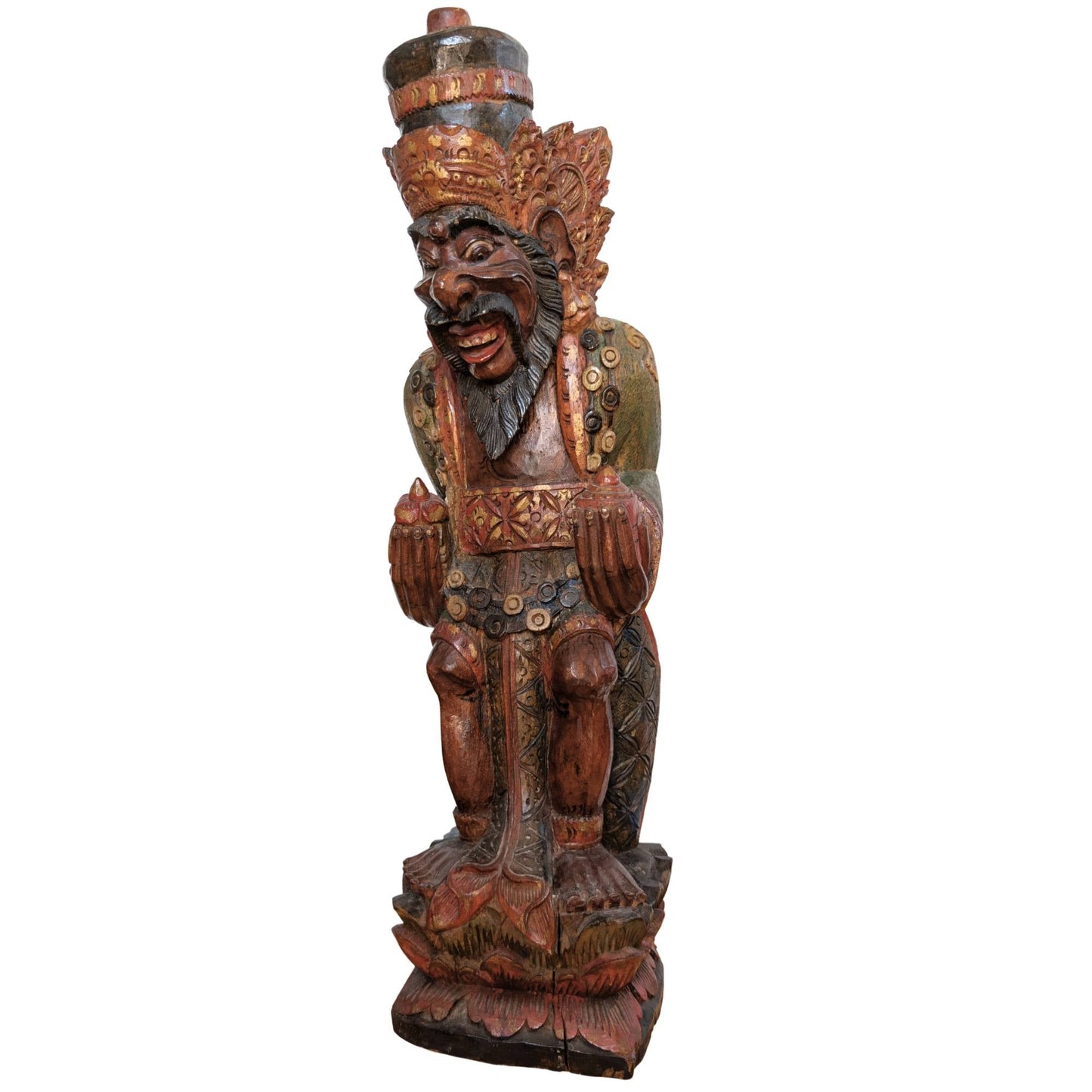 Vintage Balinees Houtsnijwerk – Rishi met Kamandalu – Polychroom – 52 cm