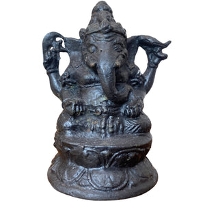 Stoer Antiek Bronzen Ganesha Beeld – Dubbelgezicht – Zuid-India – 13,5 cm