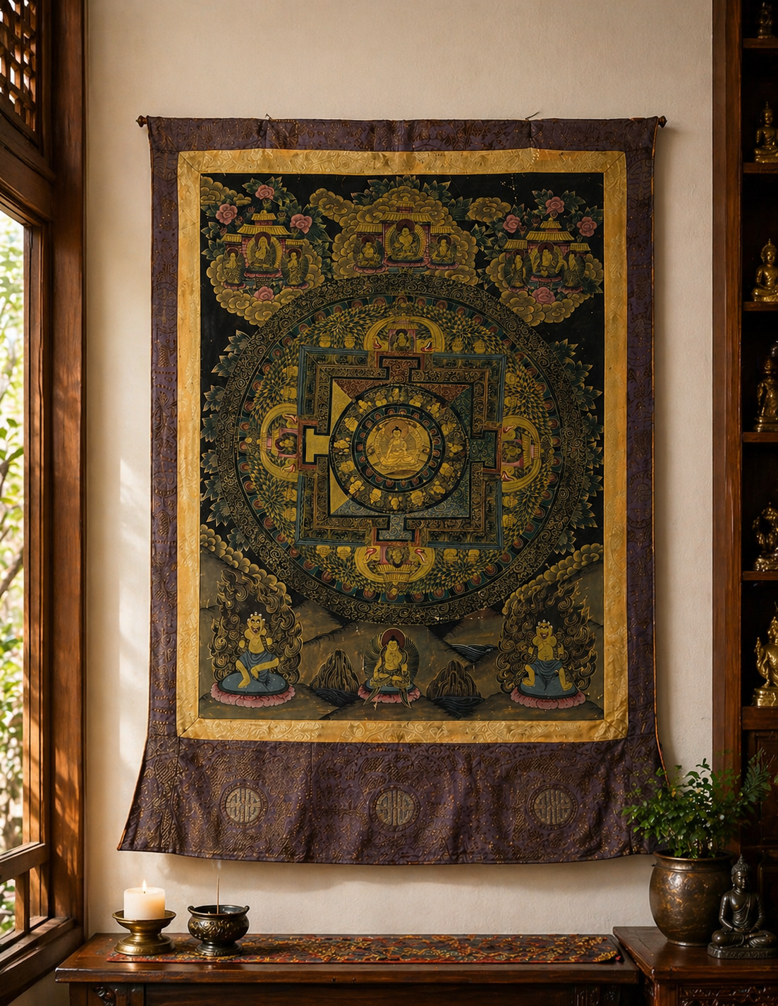Antieke Tibetaanse Mandala Thangka met Officieel Jianding Lakzegel