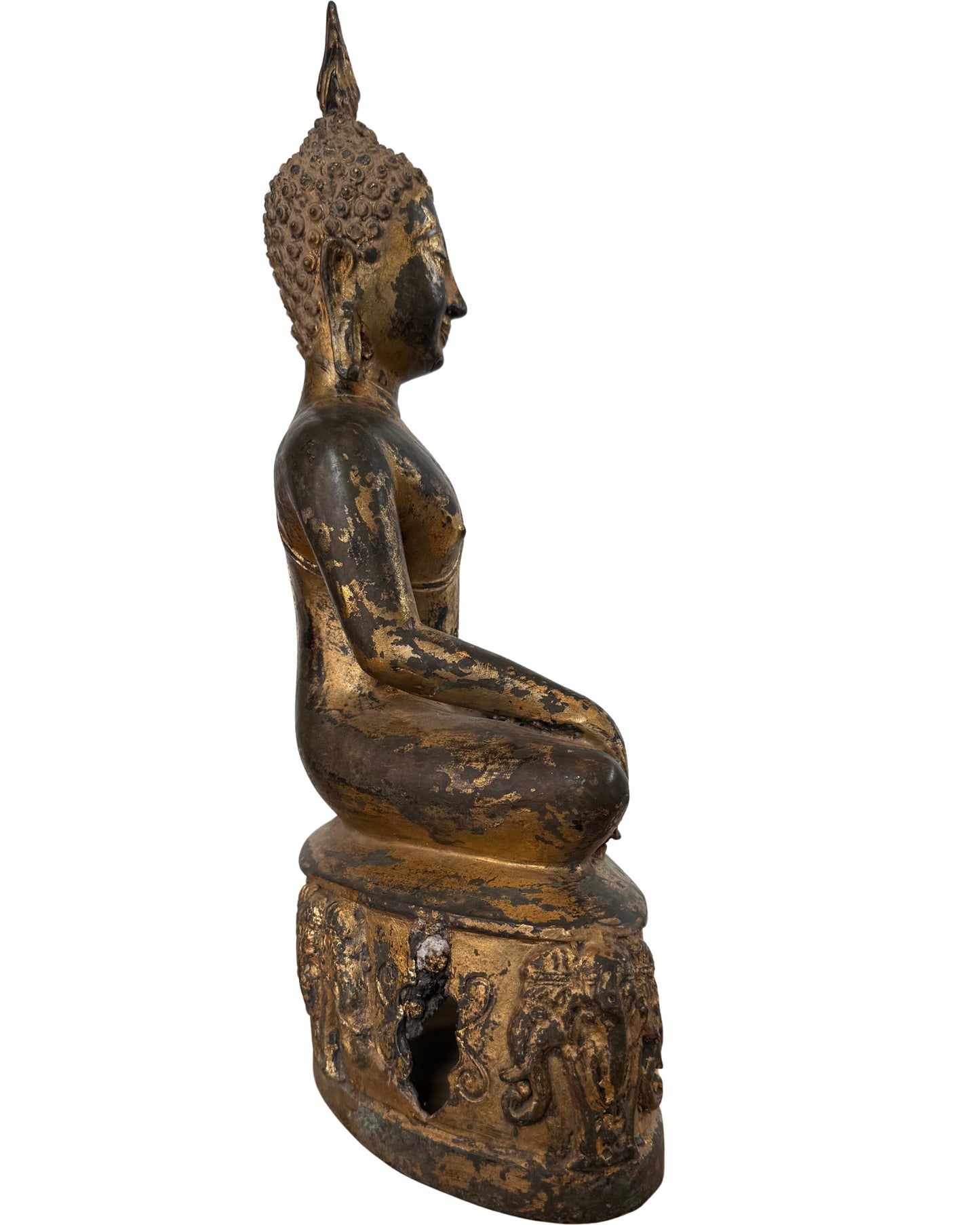 Close-up van de originele kwik-vergulding op het bronzen oppervlak.