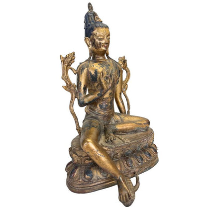 Avalokiteshvara – Gilt Bronze, Sino-Tibetan Style, 36.5 cm – three-quarter front view