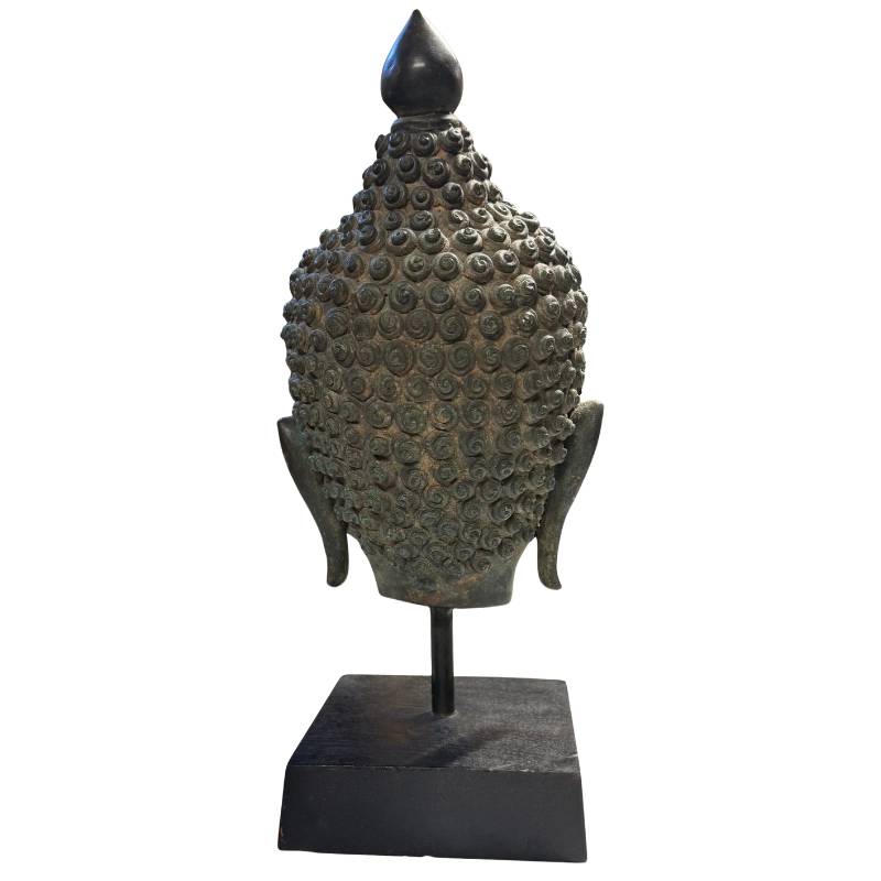 Haar en ushnisha details Thais bronzen Boeddhahoofd zwaar