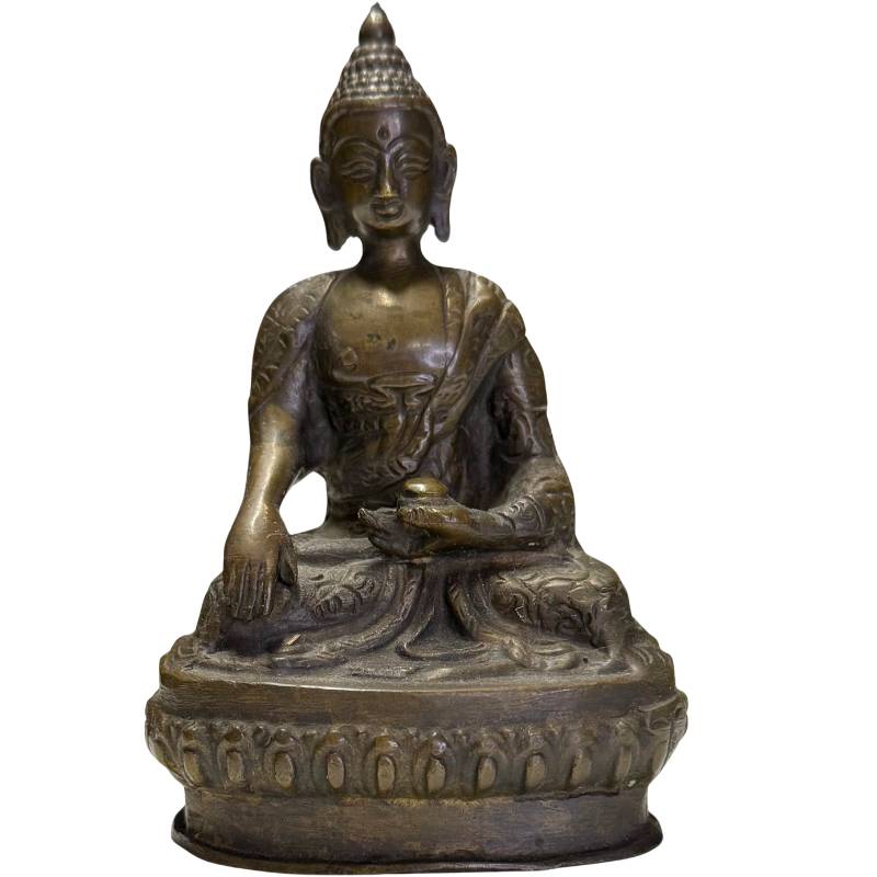 Voorzijde van een authentiek handgemaakt bronzen Boeddhabeeld.