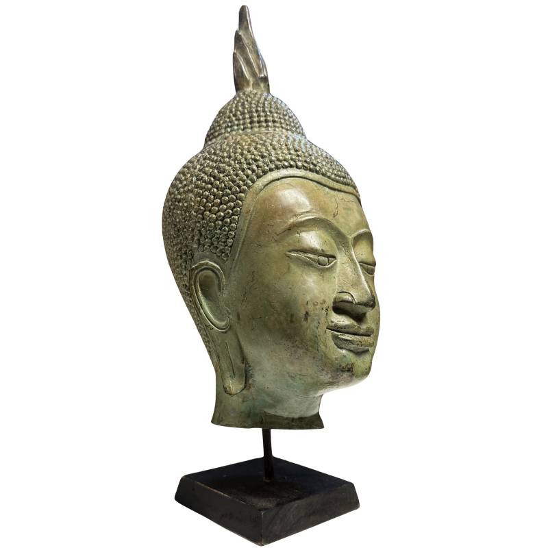 Handgegoten bronzen Boeddhahoofd 4kg massief metaal Thaise kunst