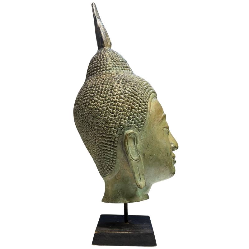 Interieur decoratie Boeddha hoofd brons op standaard 39cm