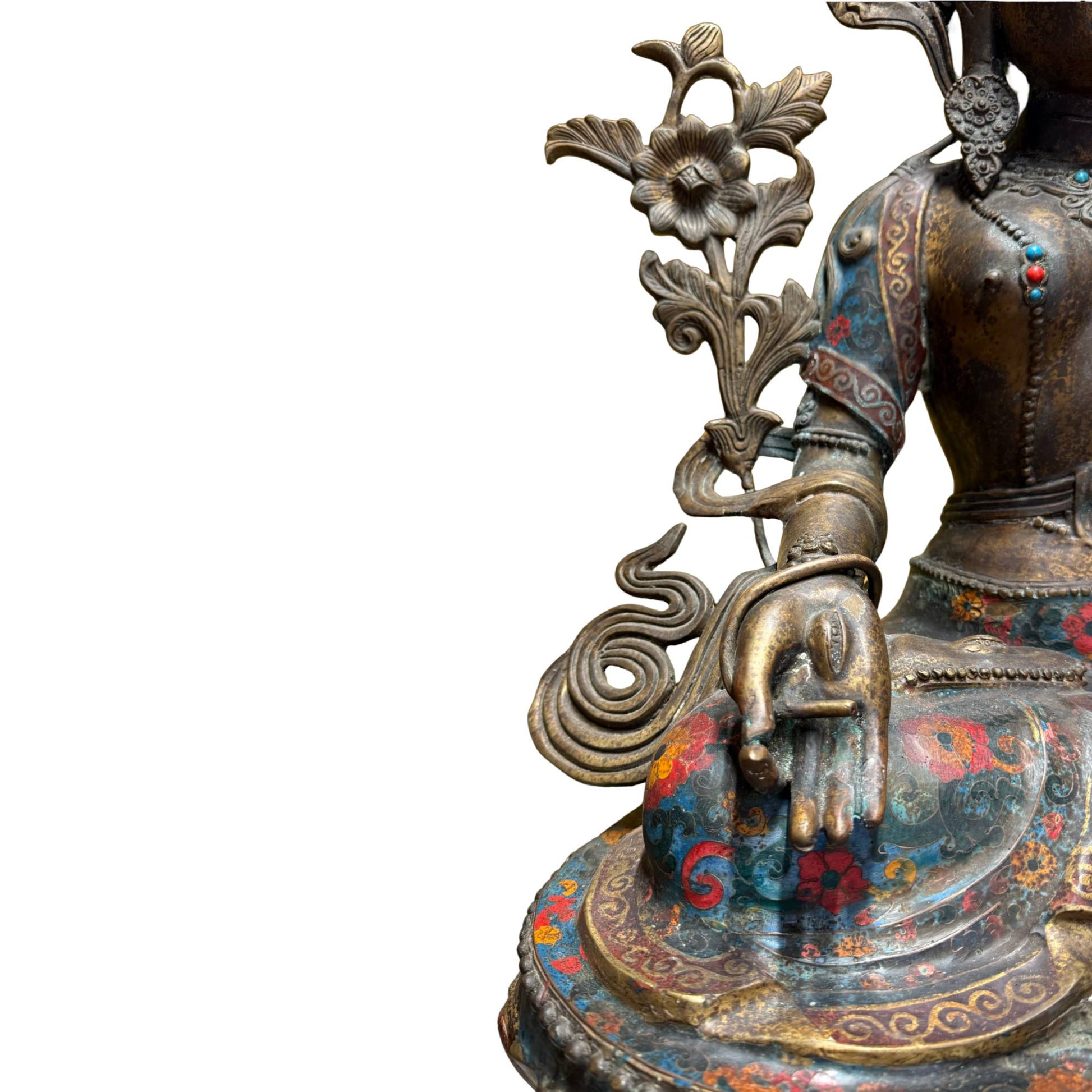 Monumentale Sitatara Boeddha verguld brons cloisonne emaille late Qing dynastie