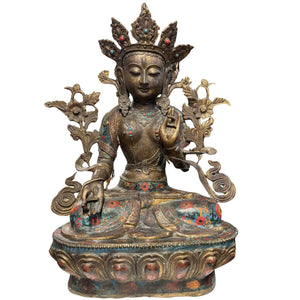 Monumentale Witte Tara Sitatara – Late Qing-Dynastie – 80 cm – 26.2 kg Verguld Brons & Cloisonné