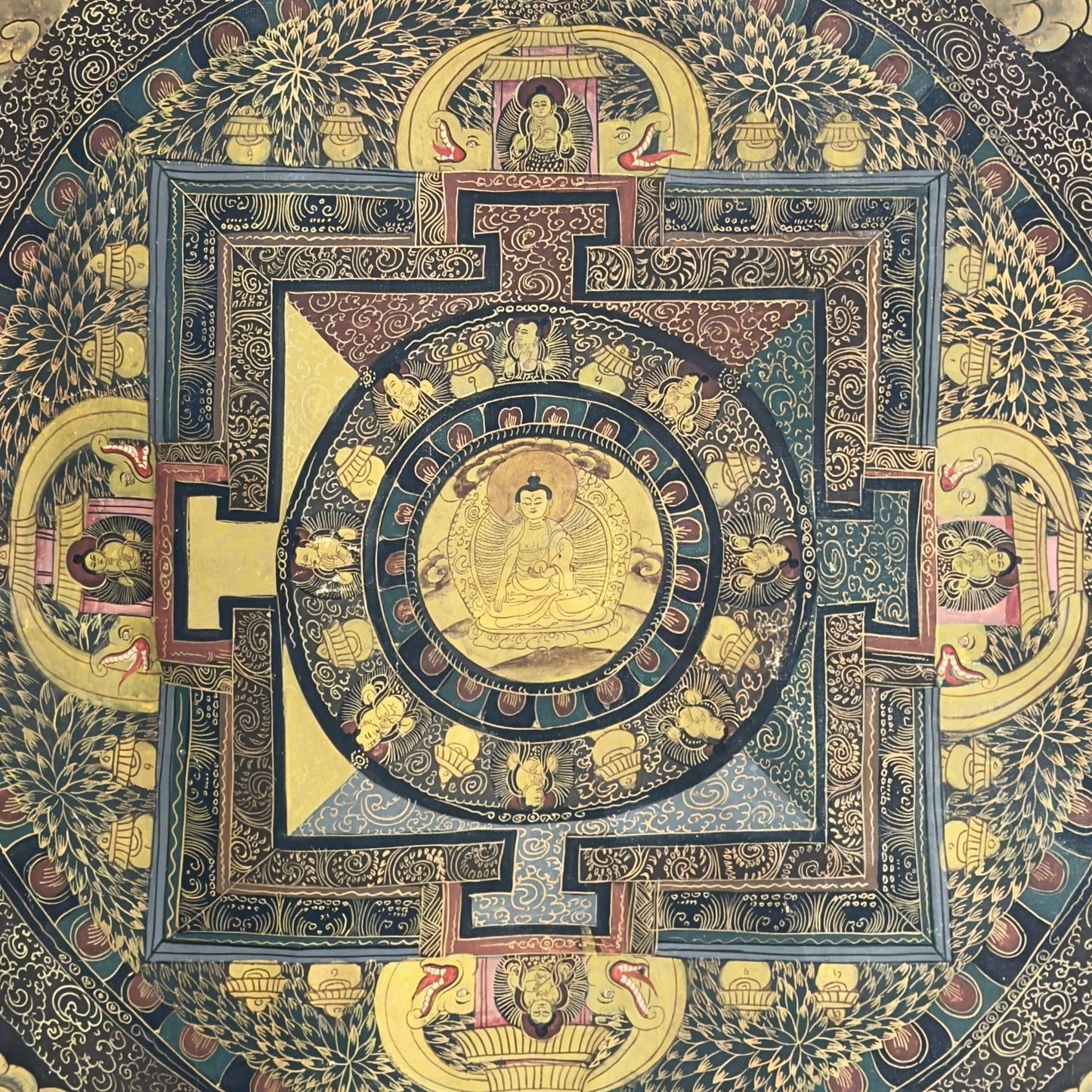 Museale Mandala Thangka op Zijden Brokaat – 90cm – Authentiek Tibetaans