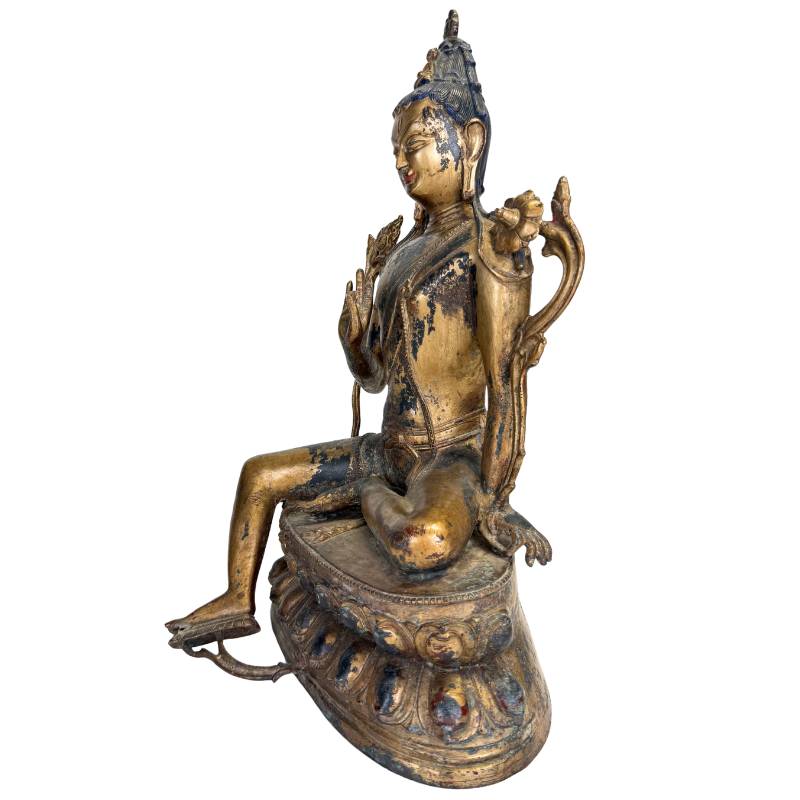 Sino-Tibetaans Boeddha beeld met goud patina