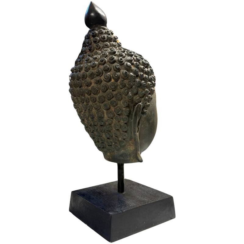 Sukhothai stijl Boeddhahoofd brons met donkere oxidatie patina