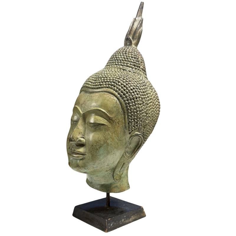 Thaise bronsgietkunst Boeddhahoofd Sukhothai vlamvorm ushnisha