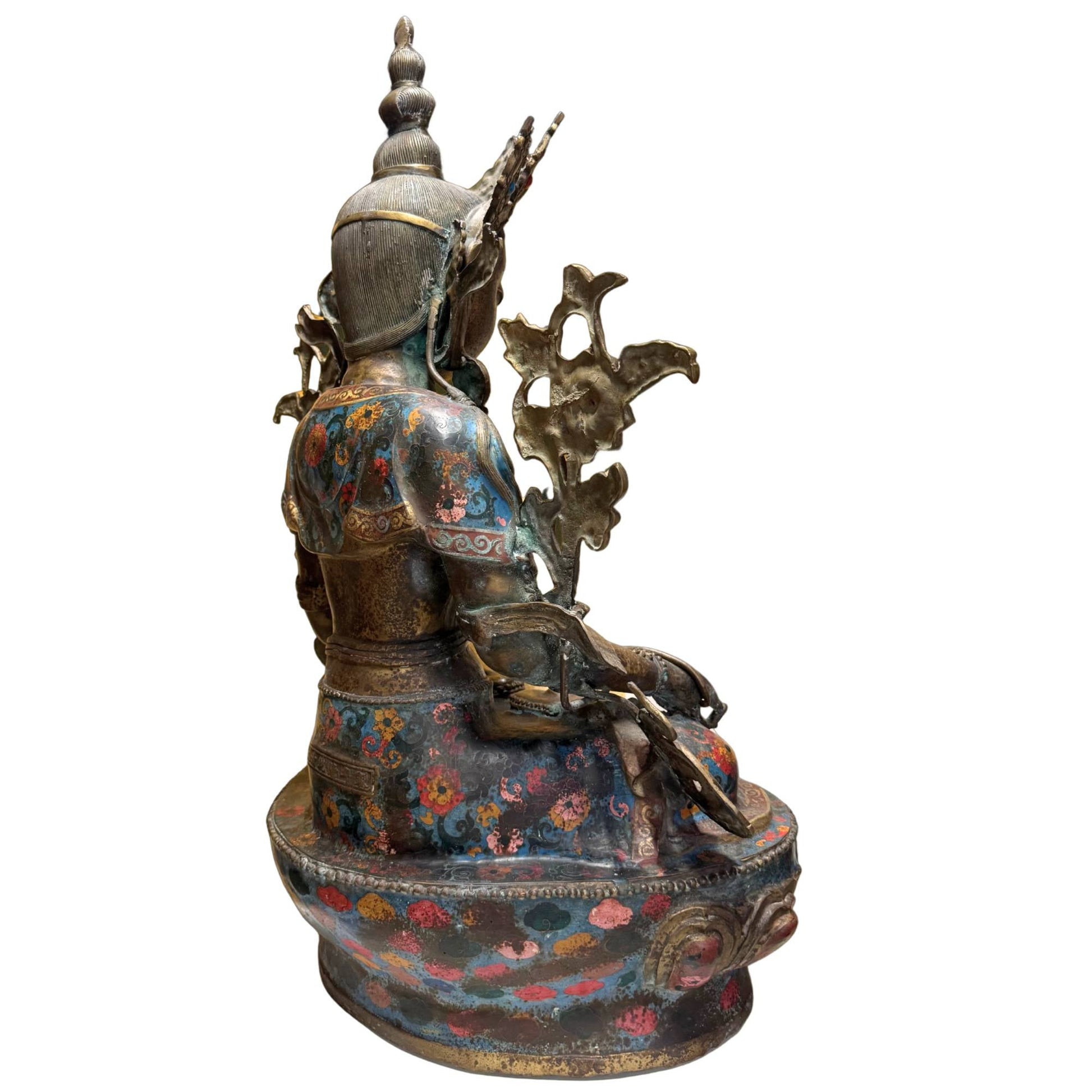 Tibetaans Chinees Boeddhabeeld Witte Tara verguld brons cloisonne emaille 19e eeuw