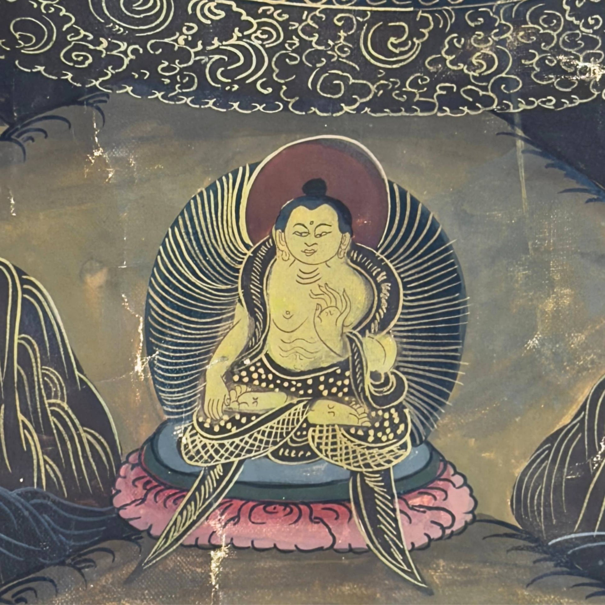 Tibetaans Boeddhistisch Altaarstuk – Mandala van de Vijf Boeddha's – Gesigneerd