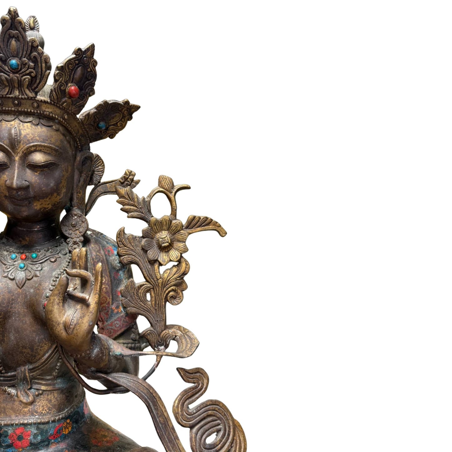 Witte Tara Sitatara zeven ogen mededogen verguld brons cloisonne emaille antiek