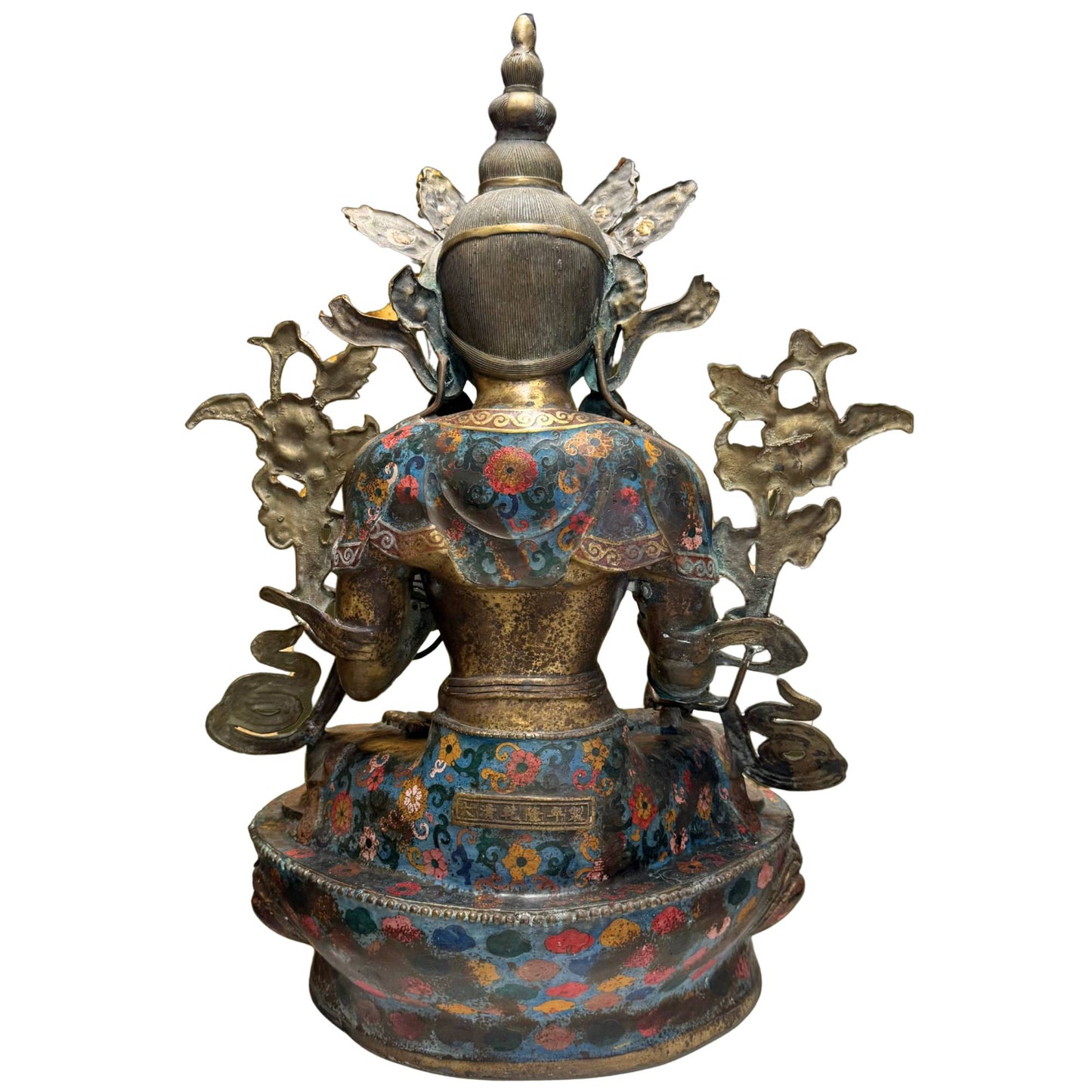 Witte Tara lotustroon verguld brons cloisonne emaille 80cm monumentaal antiek