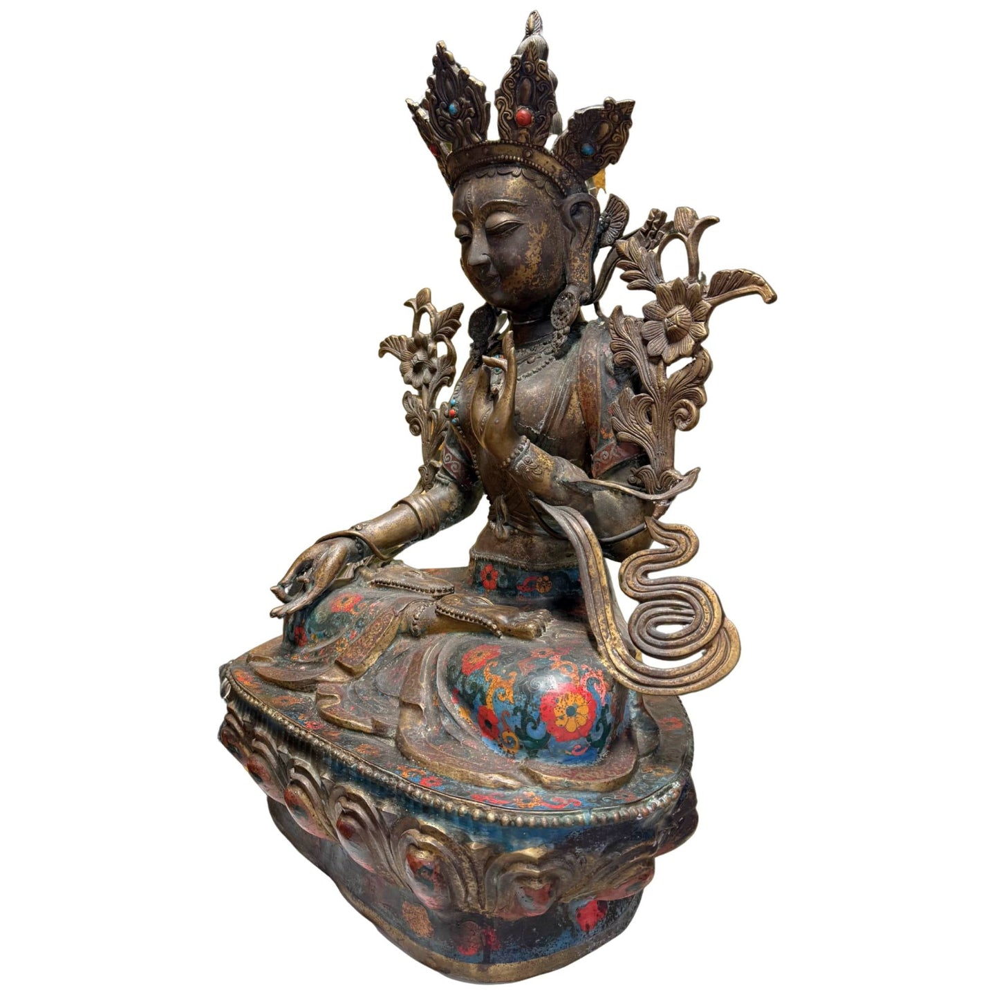 Witte Tara mudra zegening onderricht verguld brons cloisonne emaille 19e eeuw