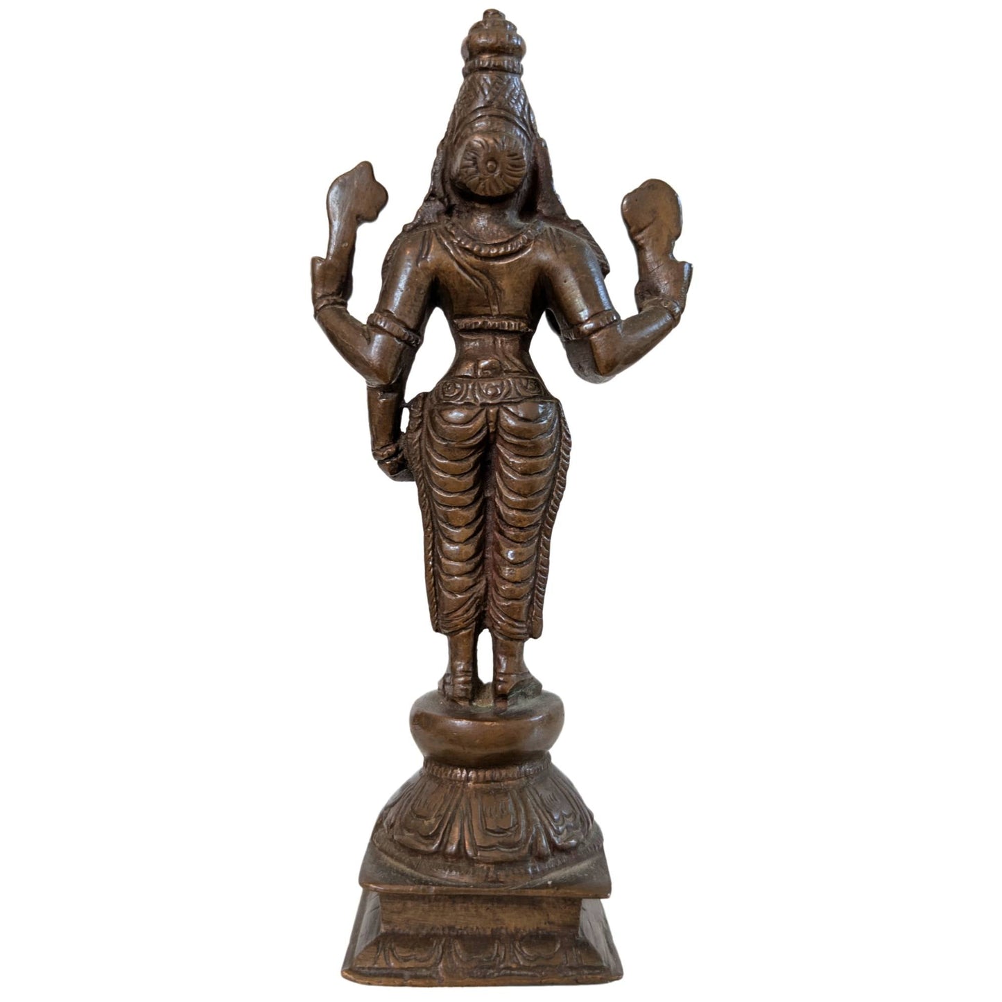 Achterzijde van het massief bronzen Vishnu beeld tonend gietdetails.