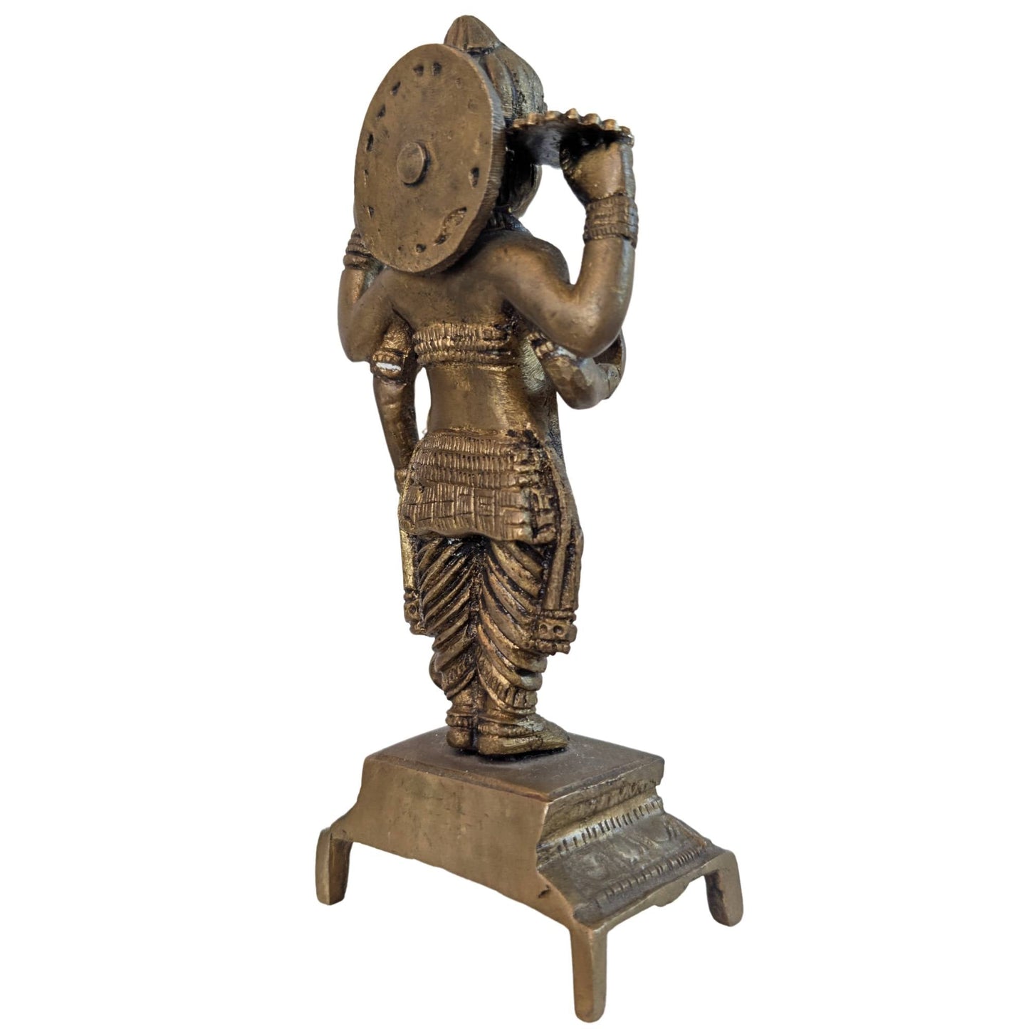 Achterzijde van antiek Vishnu beeld met sporen van oude vuurvergulding en patina