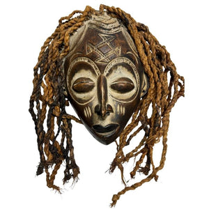 Muurdecoratie Antiek Chokwe Pwo Masker – Gevlochten Vezelkapsel – Congo – ca. 1950