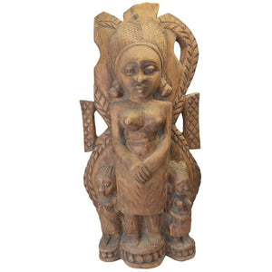 Afrikaans Houten Beeld – Vrouw met Kinderen – Tribale Sculptuur