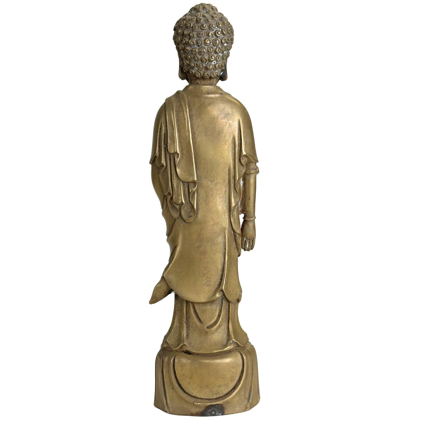 Amitabha Boeddha in brons met serene houding en lotus als symbool voor spirituele groei