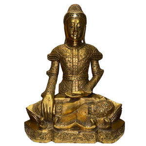 Antique Burmese Mandalay Buddha Statue – Gilt Wood with Glass Inlay – Myanmar ca. 1880–1920