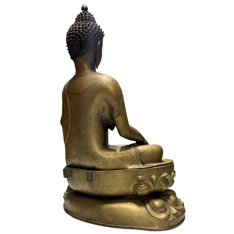 antiek himalaya boeddha beeld van brons met resten van vuurvergulding