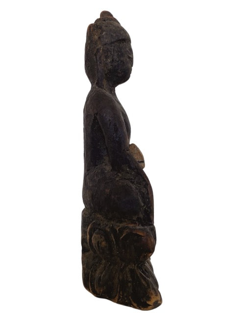 Antiek Boeddha beeld hout Himalaya patina