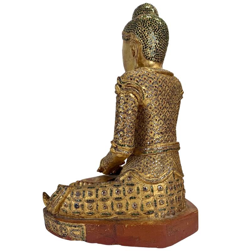 antiek boeddha beeld hout met traditionele glas decoratie myanmar