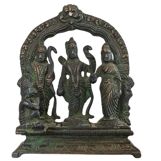 Antiek bronzen Ram Darbar altaar met Rama Sita Lakshmana en Hanuman uit India