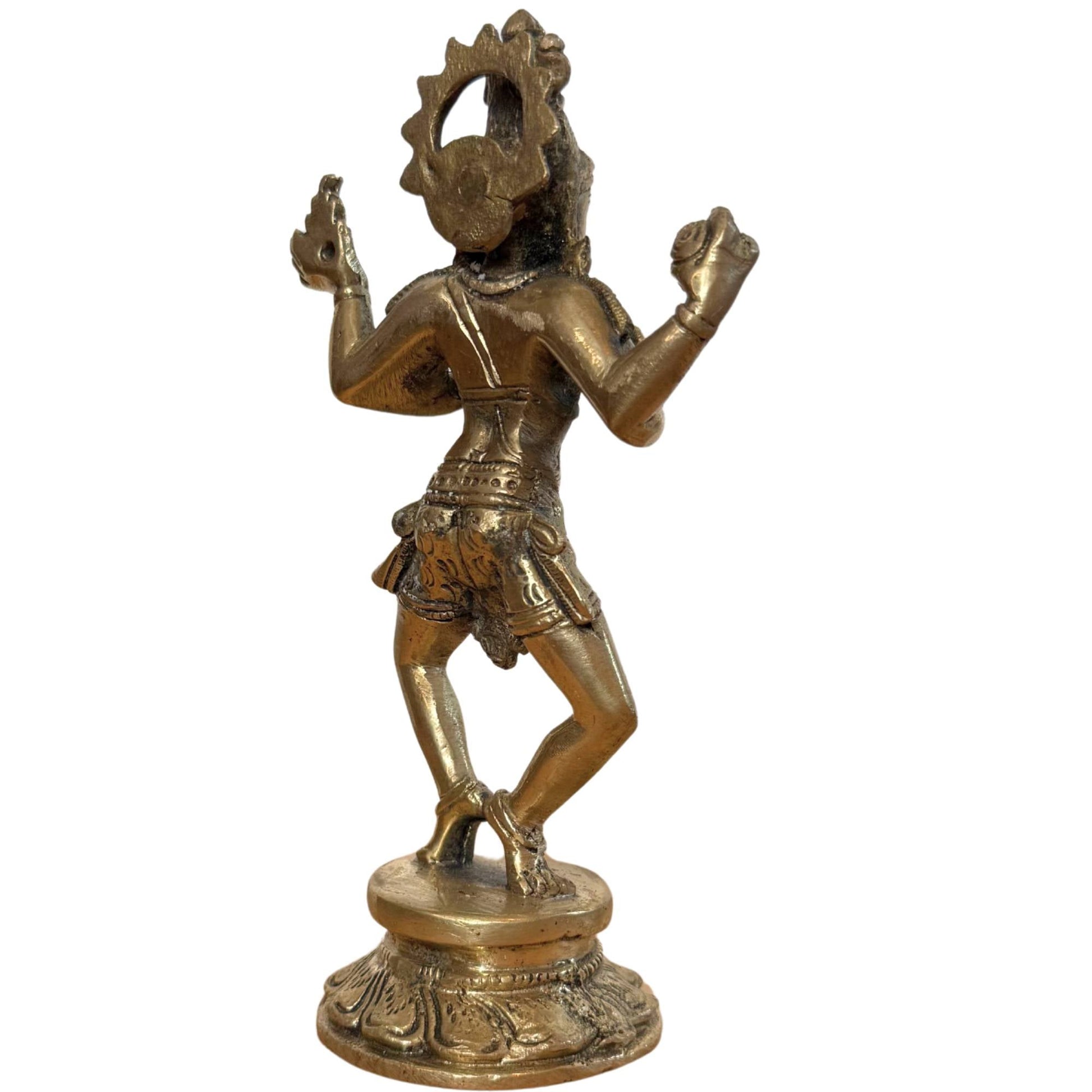 Achterzijde van de Shiva Nataraja met natuurlijke zwarte patina en gietdetails.