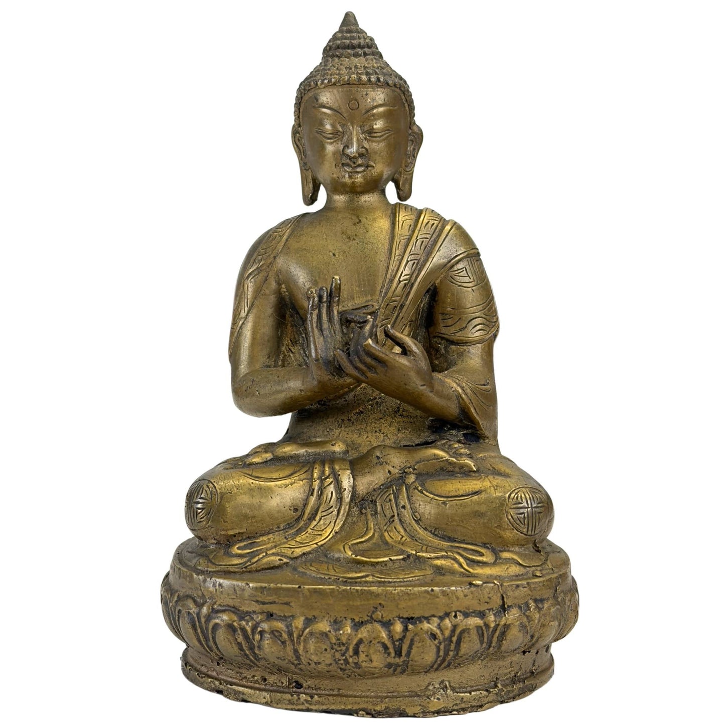Antiek 18e-eeuws Mongools bronzen Boeddha beeld in de zeldzame Shramana mudra van de asceet