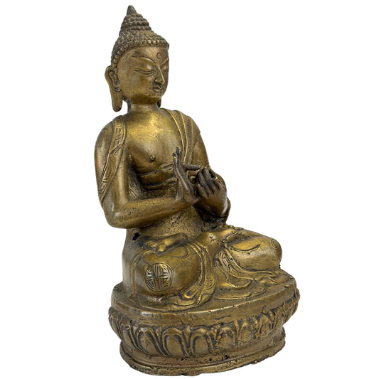 Driekwartvlak van de Mongoolse Boeddha in hoogwaardige Zanabazar-stijl met klassiek geproportioneerde lotussokkel