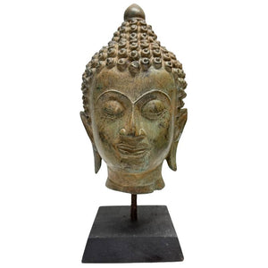 Antiek Bronzen Boeddhahoofd – Thailand – 19e Eeuw – Lot 452