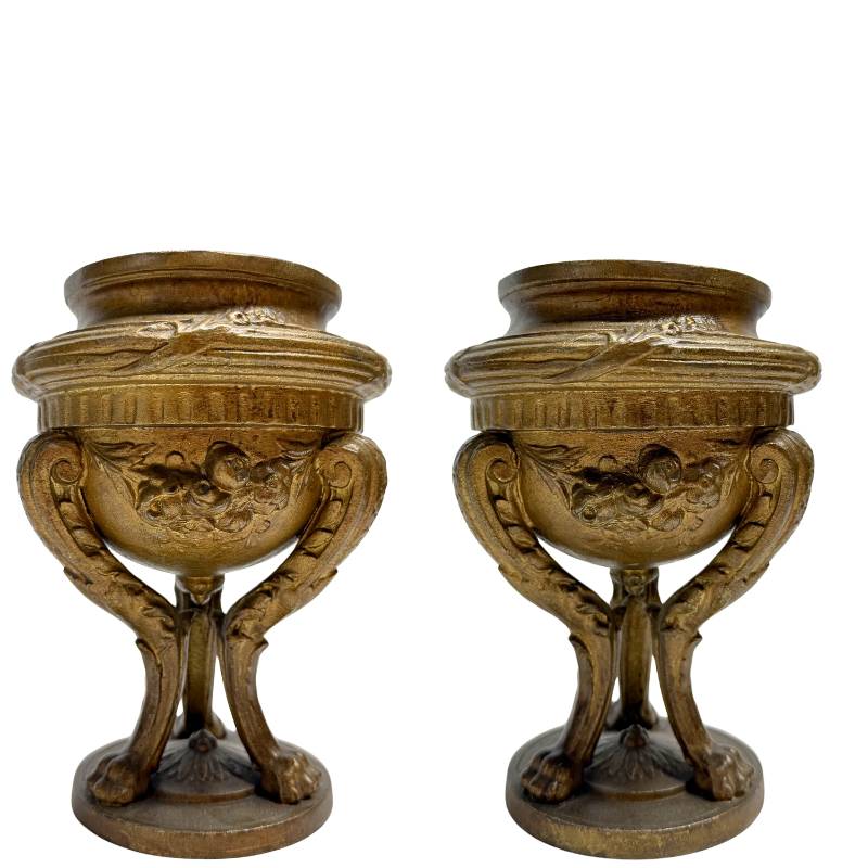 Antieke bronzen bonbonnière set uit Frankrijk met spiegeltray
