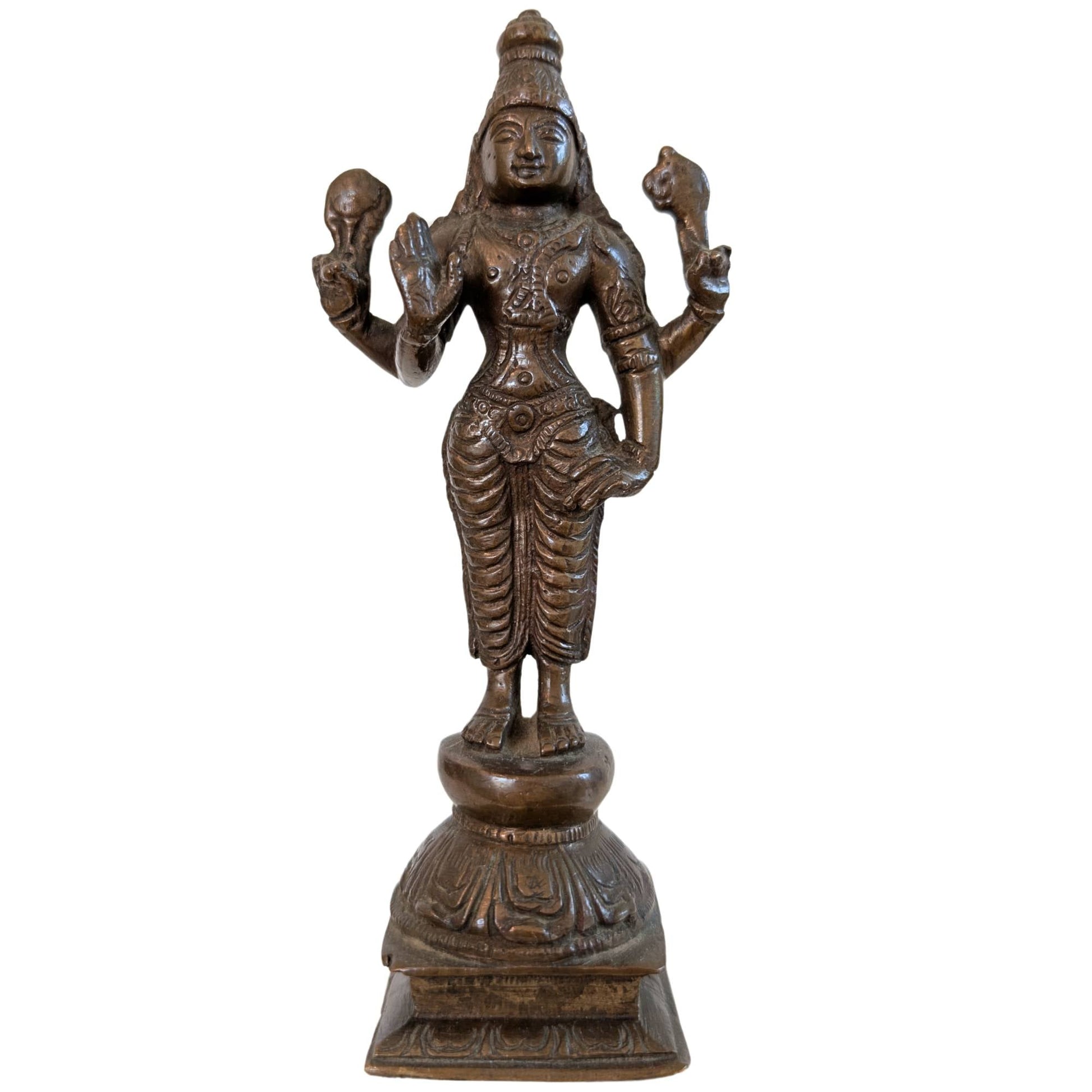 Antiek bronzen Vishnu beeld uit Zuid-India, ca. 1920 voorzijde.