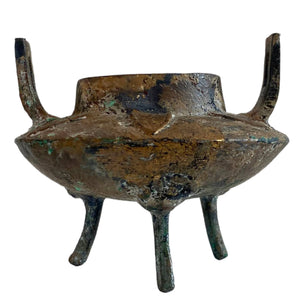 Zeldzame Qing-Dynastie Gietijzeren Wierookbrander (Ding) – Esoterisch Slangenreliëf – 18e Eeuw