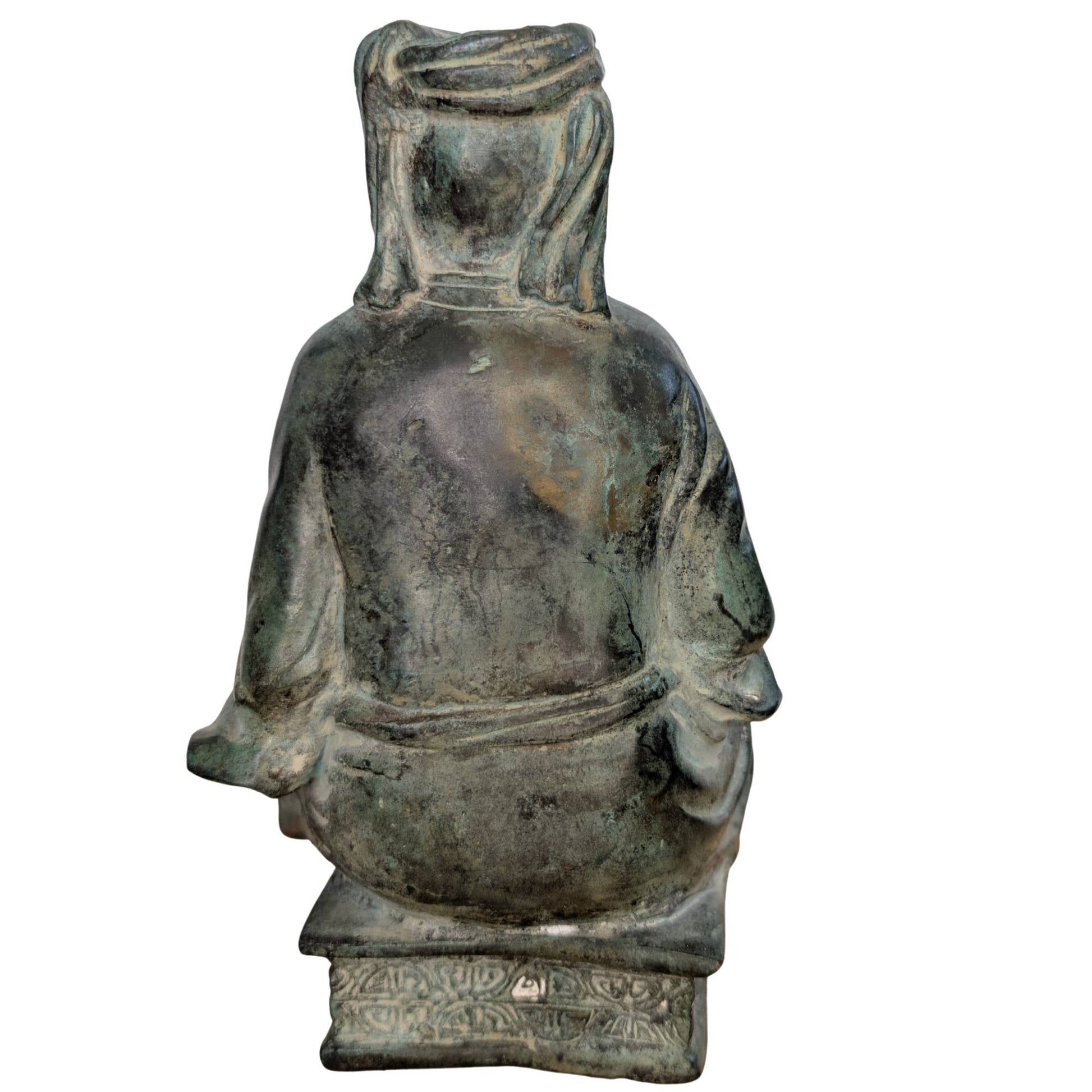 Detail van de onvervalste natuurlijke patina op antiek Chinees brons