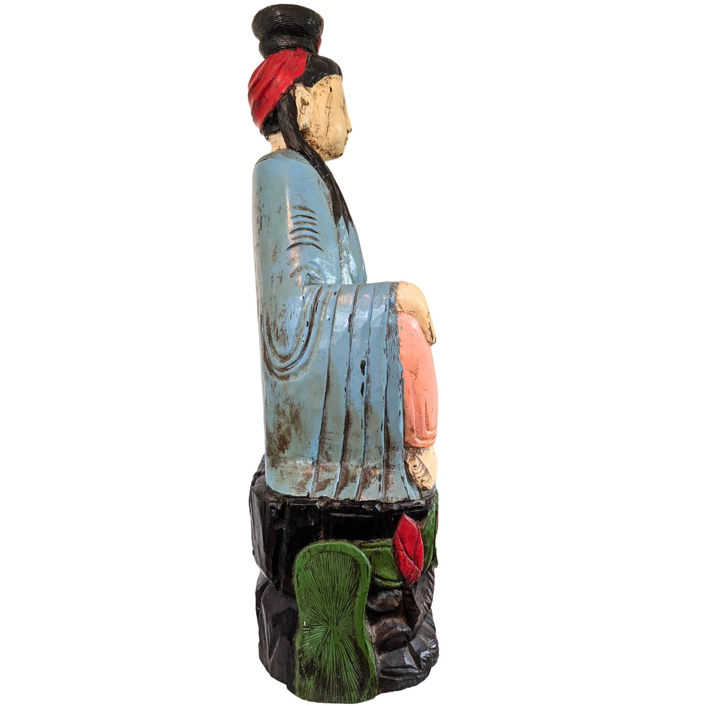 Antiek Chinees Kwanyin beeld handgesneden uit kamferhout devotioneel object