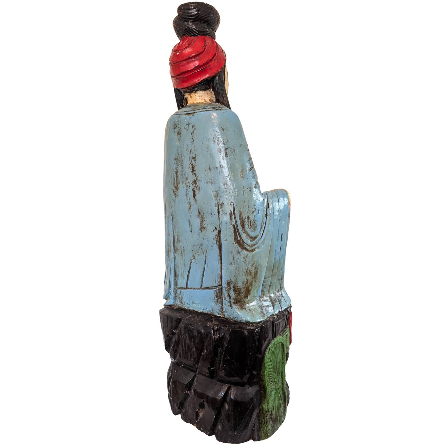 Antiek Chinees religieus beeld van Kwanyin uit massief hout