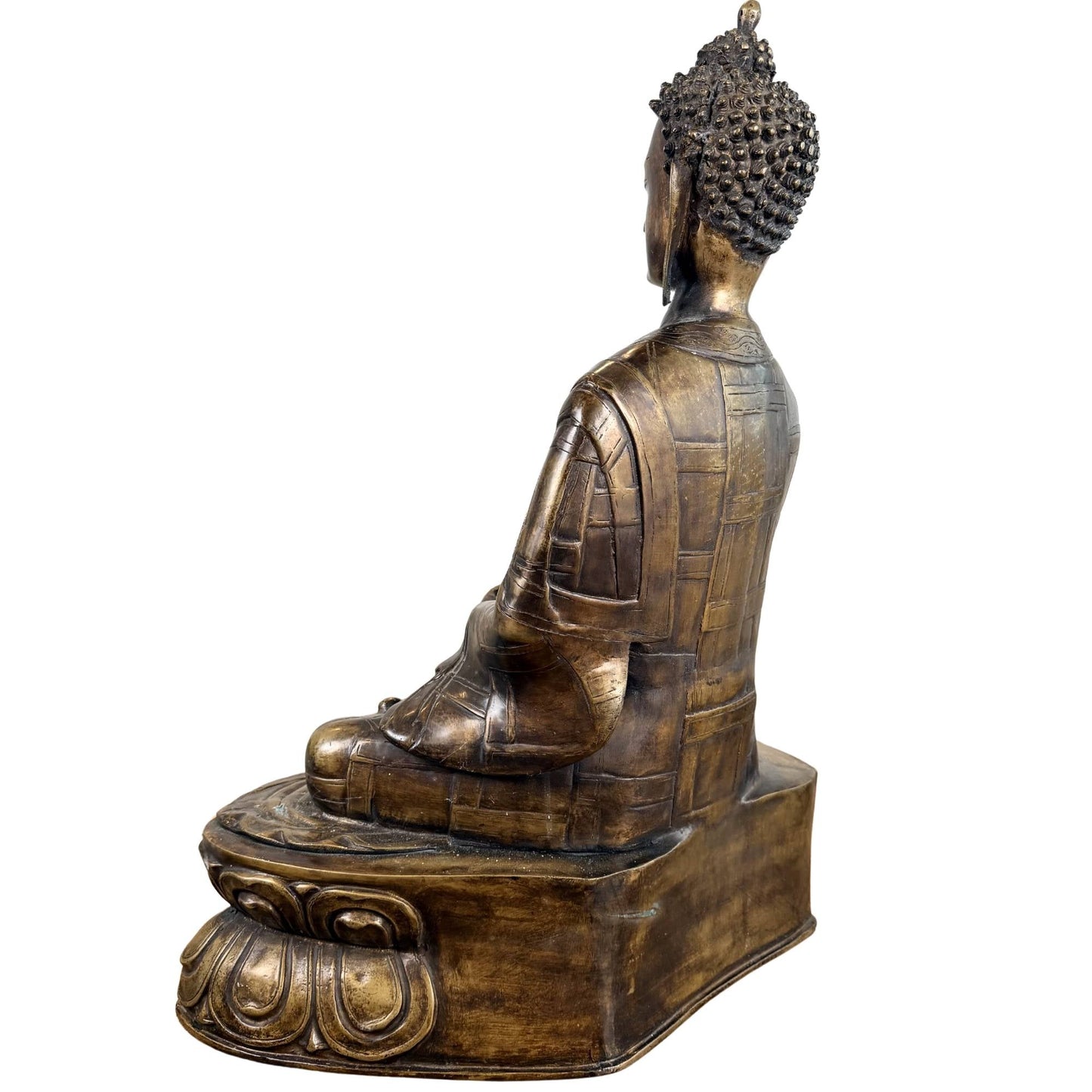 Antiek Himalaya Boeddhabeeld van brons met warme goudkleurige patina en rituele uitstraling