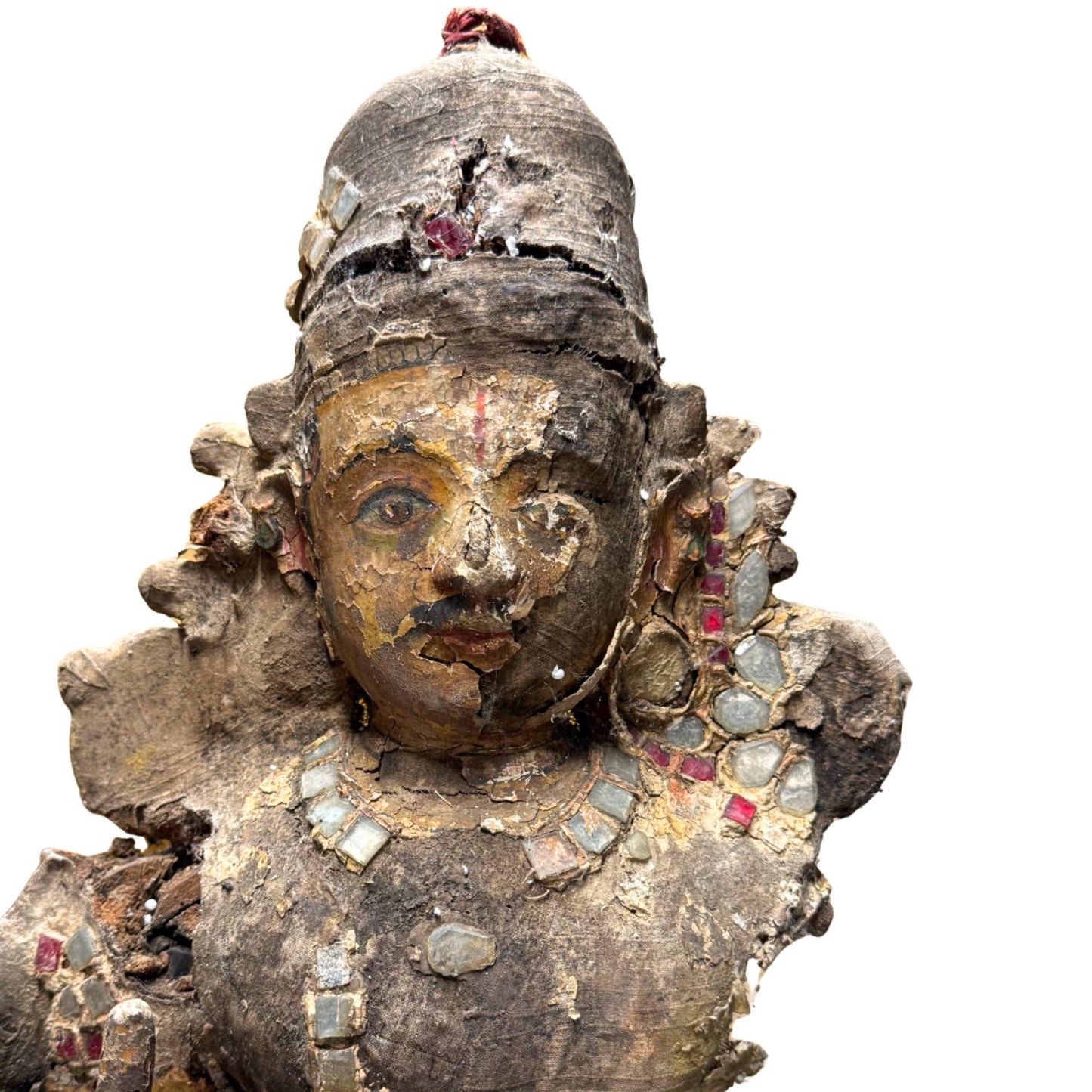 Antiek Hindoe tempelbeeld van Krishna met spirituele betekenis en authentieke verwering
